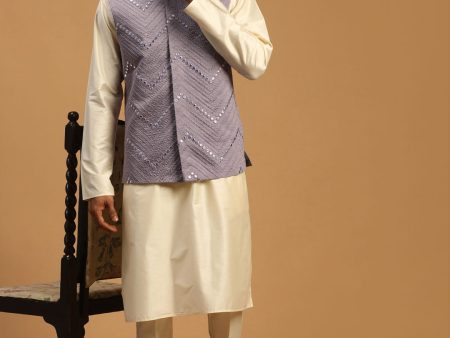 Shrestha By Vastramay Men s Purple And Cream Viscose Jacket, Kurta And Pyjama Set Online now