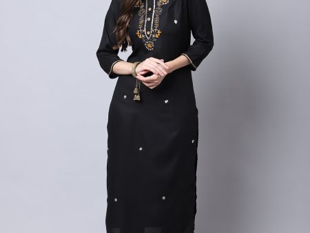 NOZ2TOZ Black Rayon Kurta With Hand Embroidery For Discount