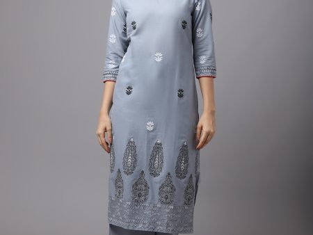 NOZ2TOZ Women Grey Ethnic Motifs Gotta Patti Block Print Kurta Cheap