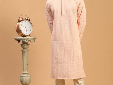 Shrestha By Vastramay Men s Pink And Cream Georgette Kurta Pyjama Set Online Sale