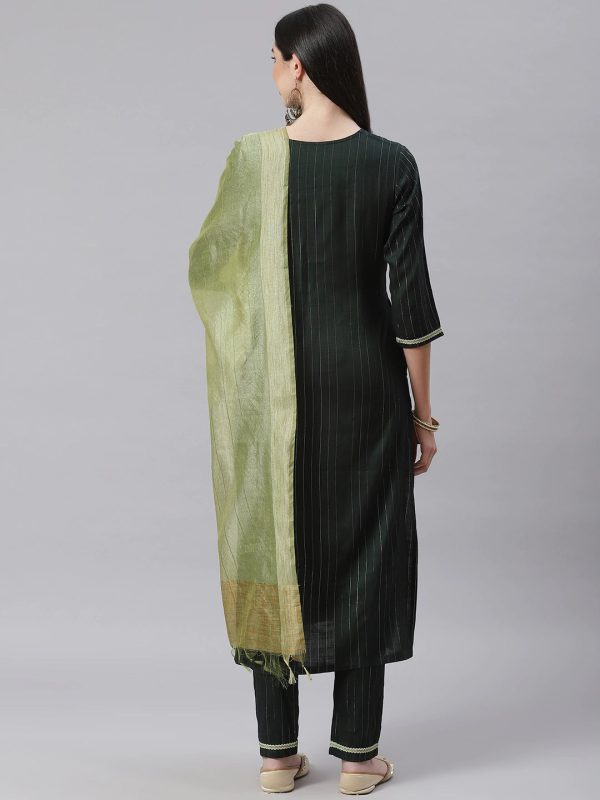 NOZ2TOZ Green Striped Kurta With Trousers And Dupatta For Cheap