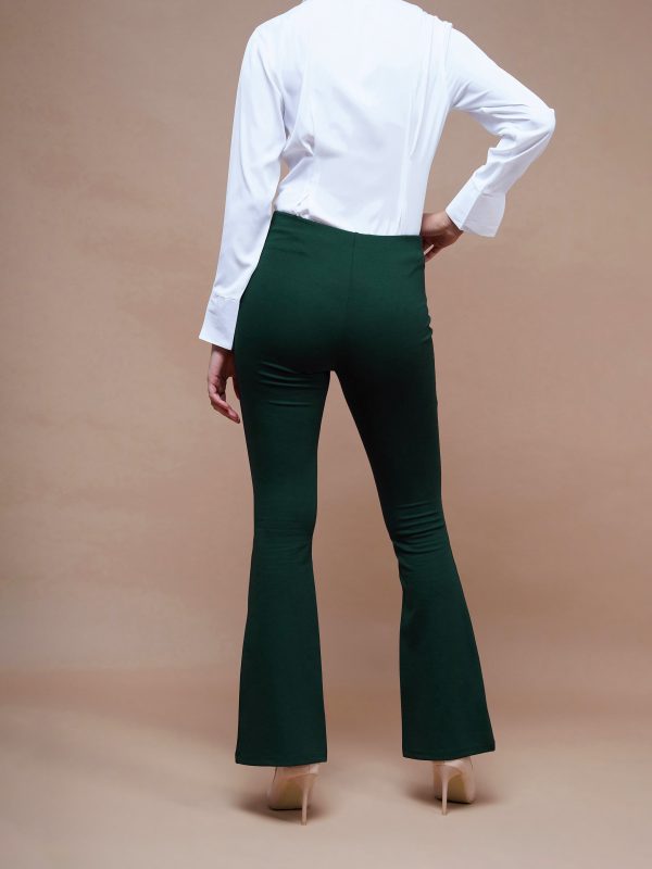 Lyush Women Emerald Green Bell Bottom 4-Way Stretch Pants Cheap