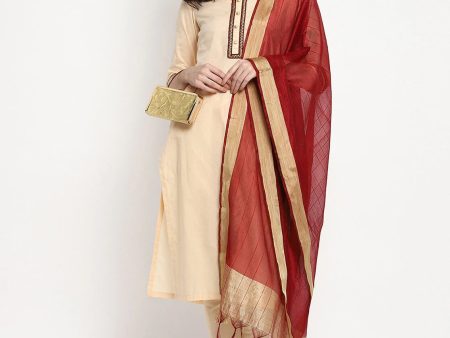 NOZ2TOZ Peach-Coloured Ethnic Motifs Printed Kurta With Trousers & Dupatta Sale