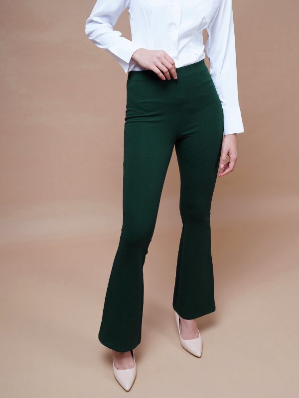 Lyush Women Emerald Green Bell Bottom 4-Way Stretch Pants Cheap