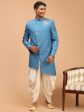 Shrestha By Vastramay Men s Turquoise Silk Blend Sherwani Only Top For Discount