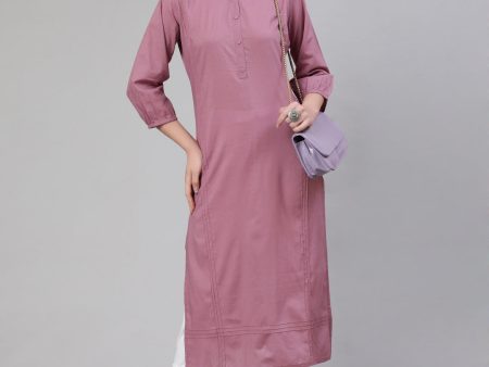 NOZ2TOZ Women Mauve Straight Kurta With Three Quarter Sleeves Supply