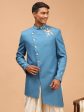 Shrestha By Vastramay Men s Turquoise Silk Blend Sherwani Only Top For Discount