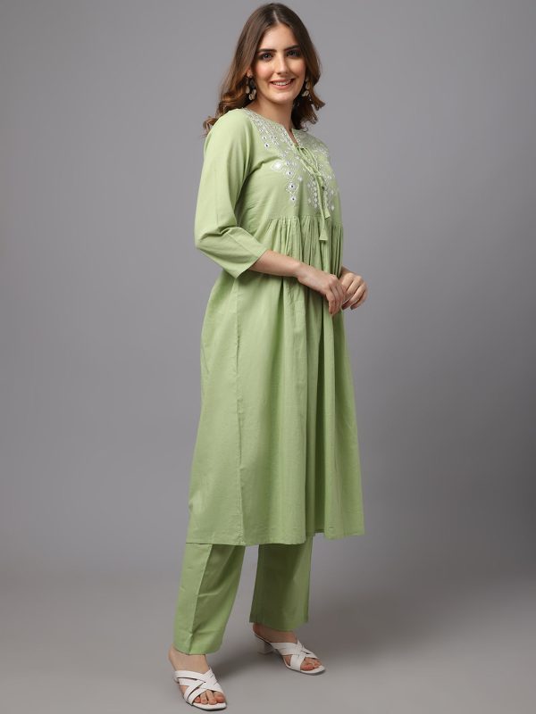 NOZ2TOZ Lemon Green Mirror Work Kurta Sale