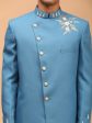 Shrestha By Vastramay Men s Turquoise Silk Blend Sherwani Only Top For Discount