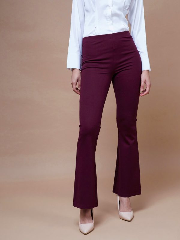 Lyush Women Burgundy Bell Bottom 4-Way Stretch Pants Online now