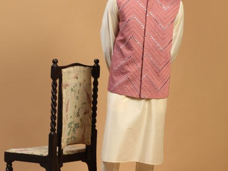 Shrestha By Vastramay Men s Onion And Cream Viscose Jacket, Kurta And Pyjama Set Online Sale