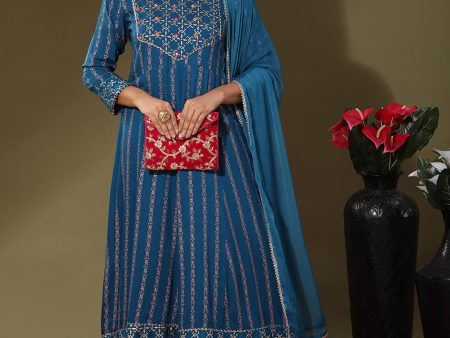 NOZ2TOZ Women s Blue Printed Gotta Patti Kurta with Trousers & Dupatta Online Sale