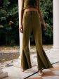 Lyush Women Olive Bell Bottom Kick Pleats Knitted Pants on Sale