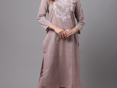 NOZ2TOZ Pastle Brown Embroidered Kurta Supply