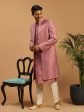 Shrestha By Vastramay Men s Onion Pink And Cream Viscose Sherwani Set on Sale