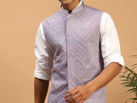 Shrestha By Vastramay Men s Purple Mirror Work Nehru Jacket Online