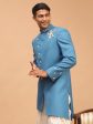 Shrestha By Vastramay Men s Turquoise Silk Blend Sherwani Only Top For Discount