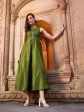 Lyush Women Olive Mirror Lace Waistband Long Anarkali Kurta on Sale