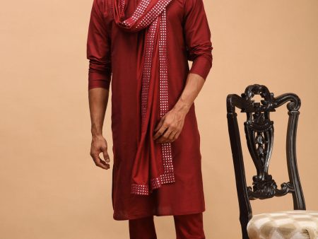 Shrestha By Vastramay Men s Maroon Viscose Kurta, Pyjama & Dupatta Set Cheap