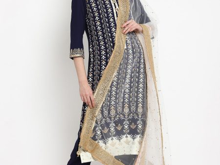 NOZ2TOZ Navy Blue & White Printed Kurta With Palazzos & Dupatta Supply