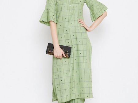 NOZ2TOZ Women Green Printed Kurta With Trousers For Discount