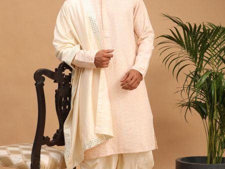 Shrestha By Vastramay Men s Pink And Cream Georgette Kurta Dhoti Set With Dupatta Online