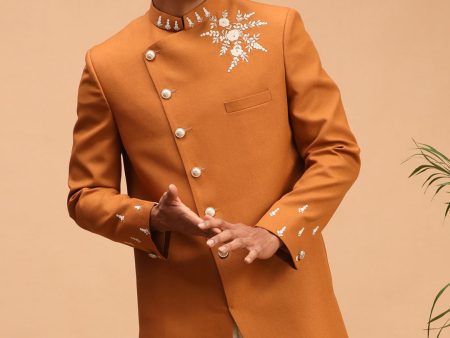 Shrestha By Vastramay Men s Mustard Silk Blend Sherwani Only Top Online