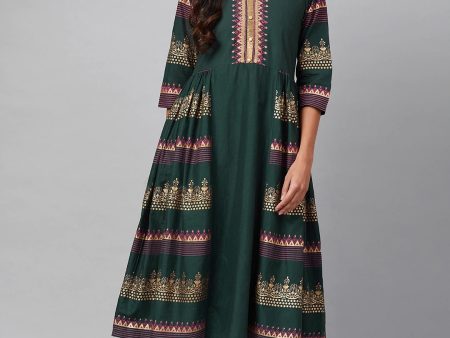 NOZ2TOZ Green & Golden Block Printed Kurta Fashion