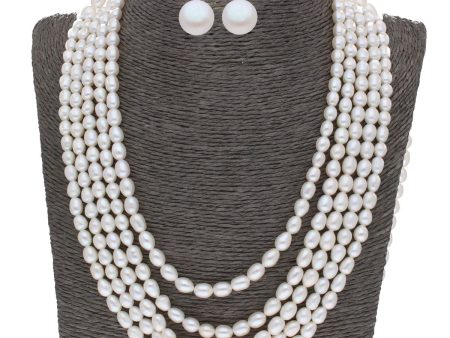 J Pearls 5 Line Plain Oval Pearl Set - Real Pearl Jewelry For Cheap