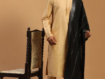 Shrestha By Vastramay Men s Rose Gold And Black Viscose Kurta, Pyjama & Dupatta Set Hot on Sale