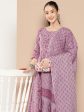 NOZ2TOZ Women Lavender Floral Printed Kurta With Trouser And Dupatta Online now