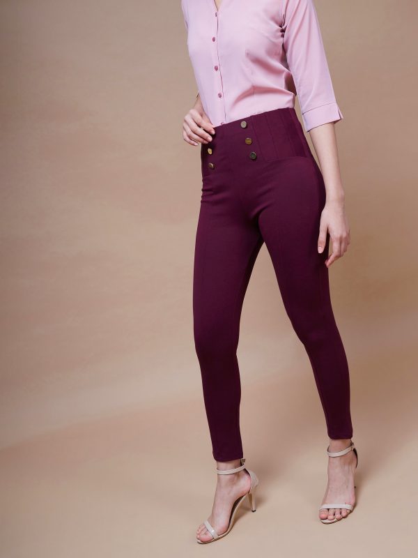 Lyush Women Burgundy Show Button Jeggings Online now