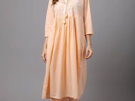 NOZ2TOZ Pastle Orange Embroidered Kurta Discount