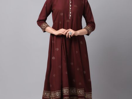 NOZ2TOZ Women Maroon Ethnic Motifs Printed Kurta Dress on Sale