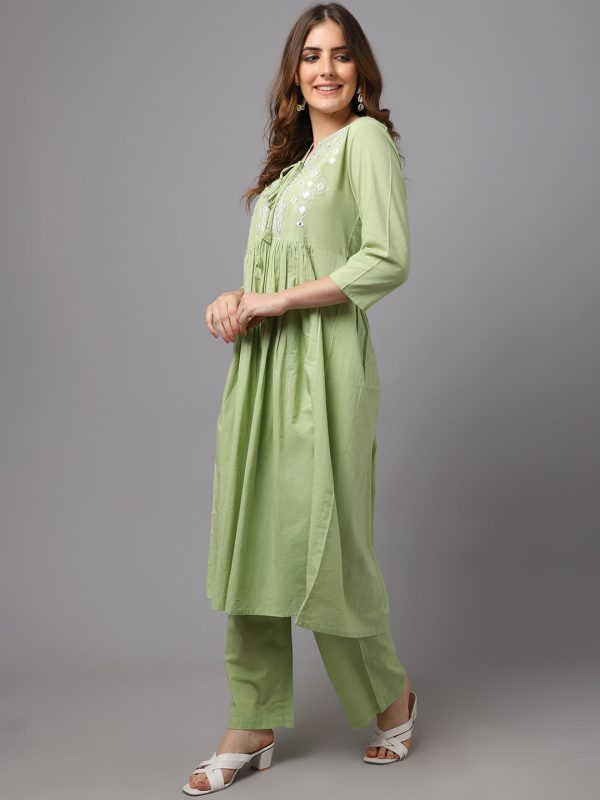 NOZ2TOZ Lemon Green Mirror Work Kurta Sale