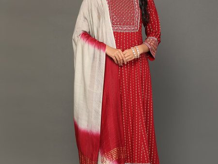 NOZ2TOZ Women s Ethnic Motifs Printed Thread Work Sequinned Kurta with Trousers & Dupatta Fashion