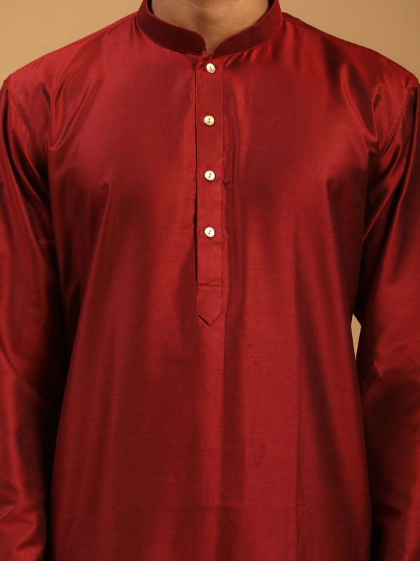 Shrestha By Vastramay Men s Maroon Viscose Kurta, Pyjama & Dupatta Set Cheap