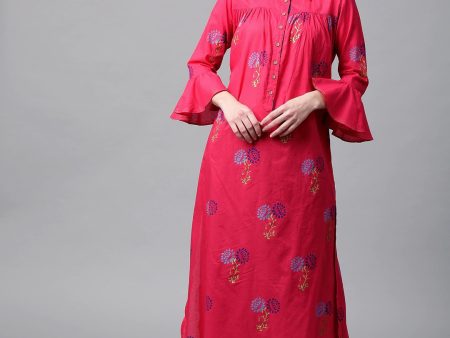 NOZ2TOZ Women Pink & Blue Printed Pathani Kurta Online