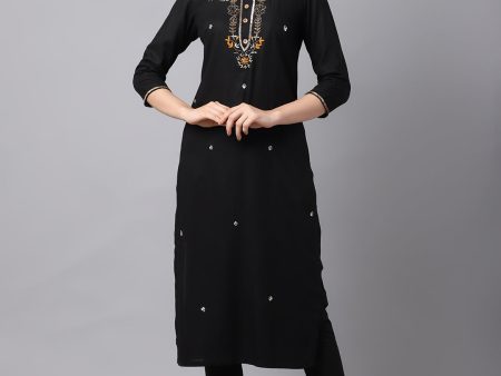 NOZ2TOZ Black Rayon Kurta Set With Hand Jardozi Embroidery Online Sale