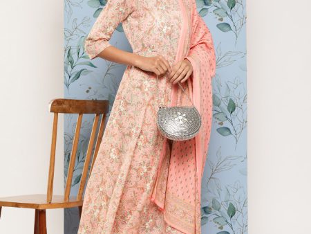 NOZ2TOZ Women Pink Ethnic Printed Kurta With Palazzo And Dupatta For Sale