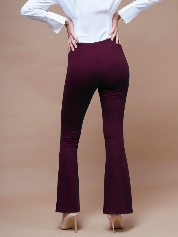 Lyush Women Burgundy Bell Bottom 4-Way Stretch Pants Online now