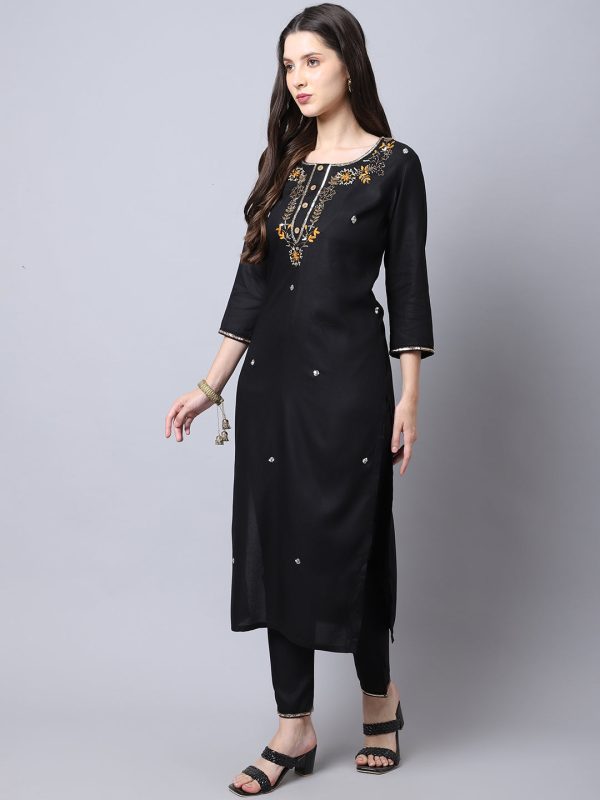 NOZ2TOZ Black Rayon Kurta Set With Hand Embroidery Hot on Sale