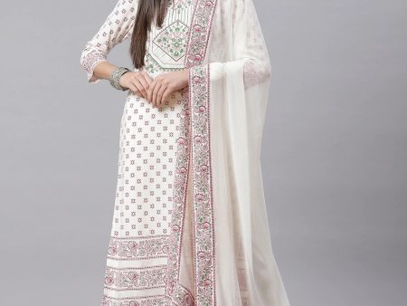 NOZ2TOZ Off-White Printed Kurta With Palazzos And Dupatta Online Sale