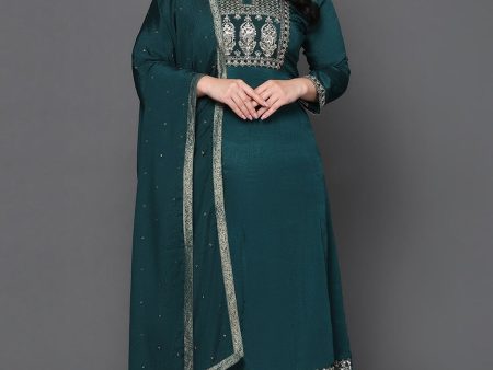 NOZ2TOZ Women s Ethnic Motifs Yoke Design Pure Silk Anarkali Kurta with Trousers & Dupatta For Cheap