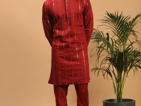 Shrestha By Vastramay Men s Maroon Viscose Kurta Pyjama Set For Cheap