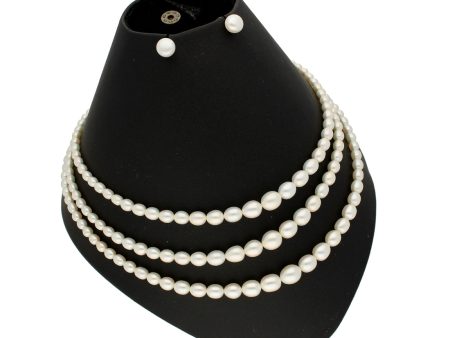 J Pearls 3 Lines Oval Pearl Necklace - Real Pearl Jewelry Online Hot Sale