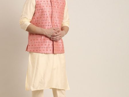 Shrestha By Vastramay Men s Onion Pink And Cream Viscose Jacket, Kurta And Pyjama Set Online