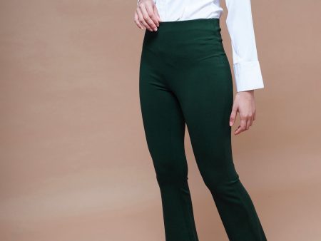 Lyush Women Emerald Green Bell Bottom 4-Way Stretch Pants Cheap