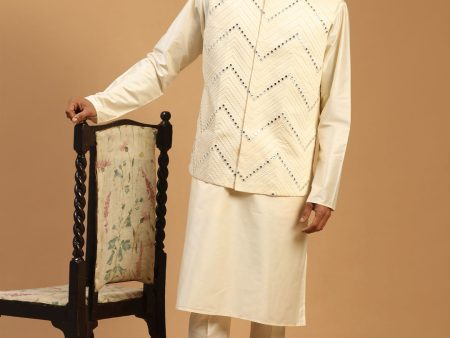 Shrestha By Vastramay Men s Purple And Cream Viscose Jacket, Kurta And Pyjama Set Cheap