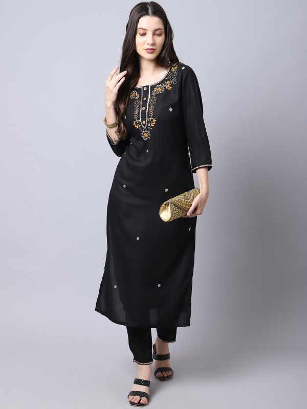 NOZ2TOZ Black Rayon Kurta Set With Hand Embroidery Hot on Sale